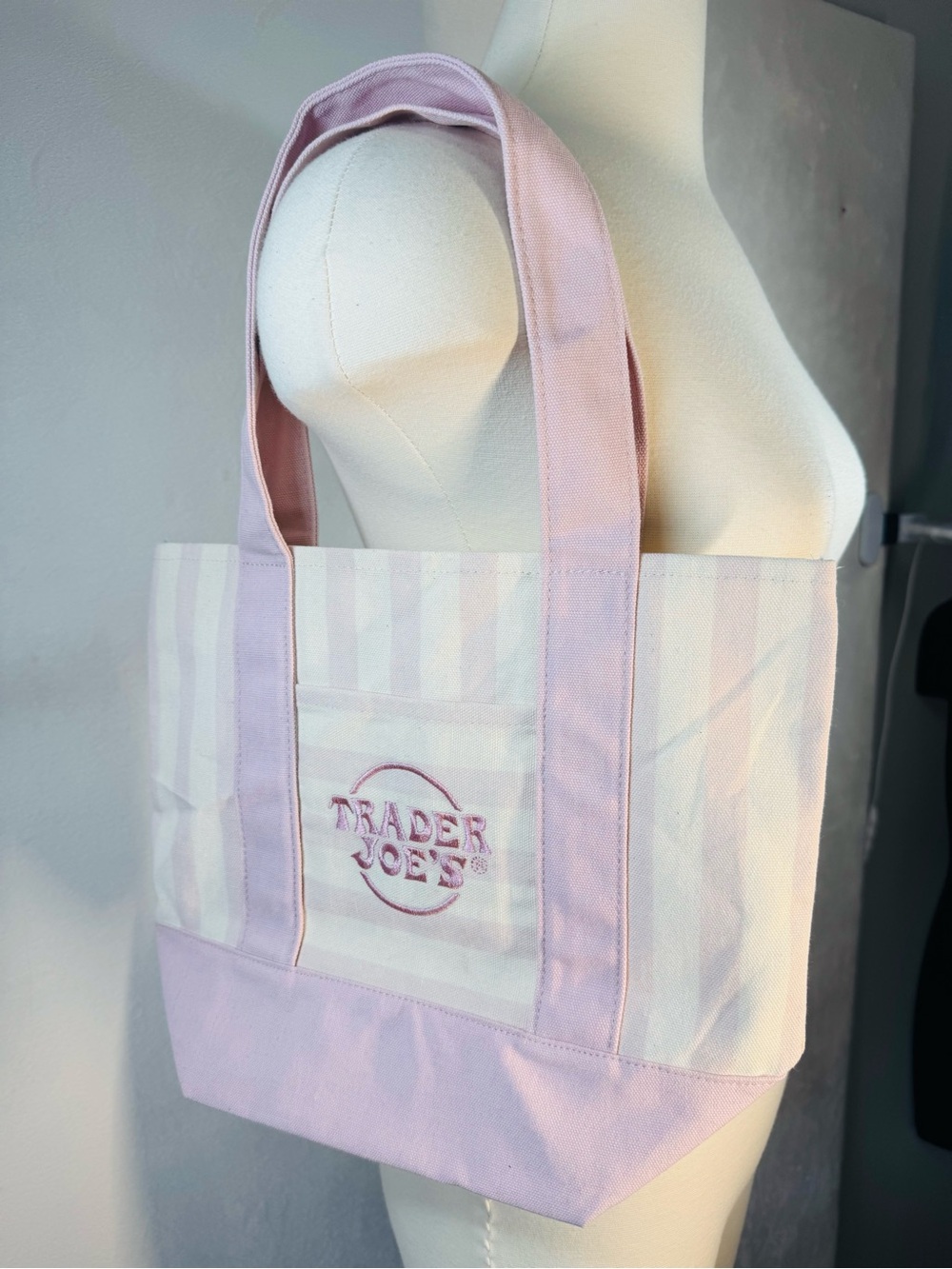 Trader Joe's Pink Stripe Canvas Tote